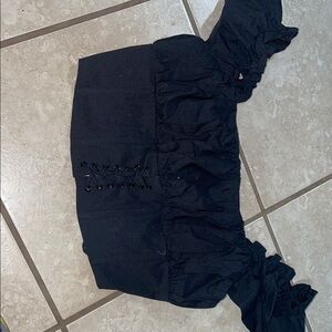 Black Off-Shoulder Top with Lace-Up Detail